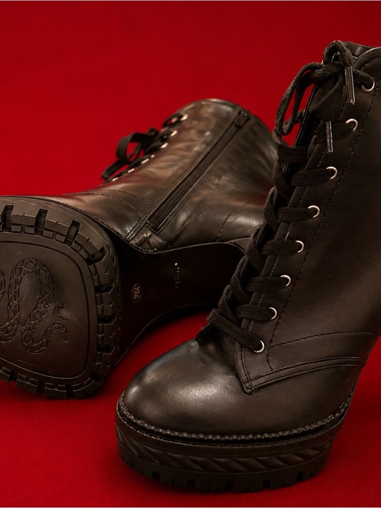 Shoes - Black Lace-Up Platform Ankle Boots